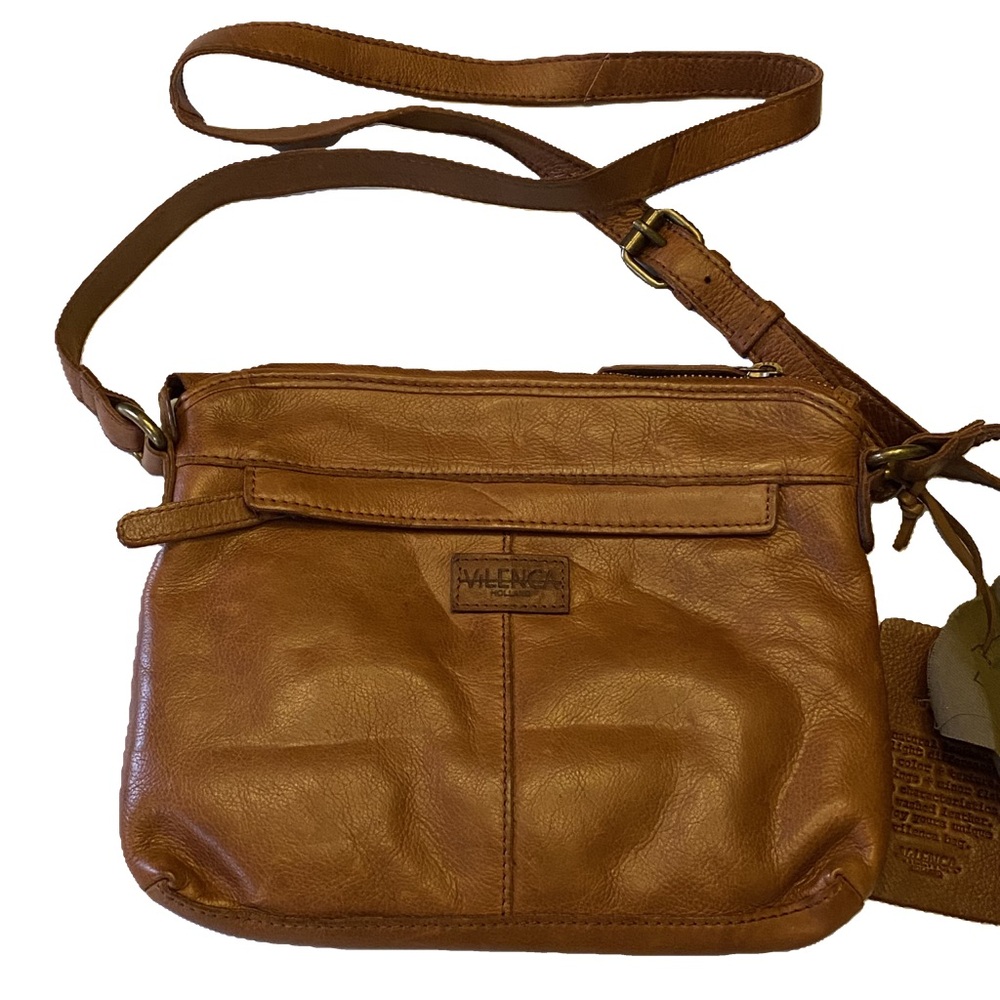 Vilenca Holland Woven Leather Cognac Brown Shoulder Purse Crossbody Bag - Picture 5 of 11